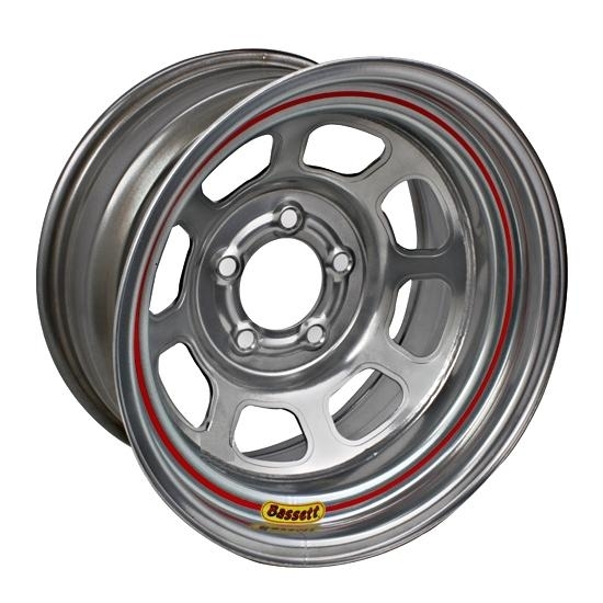 Bassett 57RJ2S 15X7 DOT D-Hole 5x5.5 2 Inch Bckspc Silver Wheel