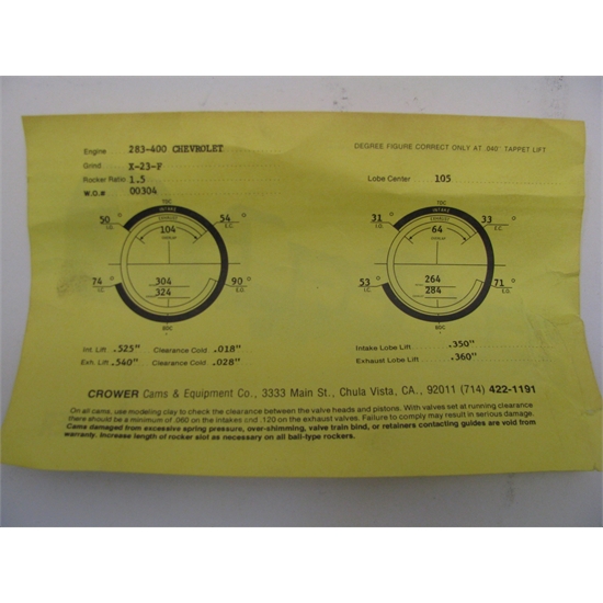 Garage Sale Crower Solid Lifter Cam For Small Block Chevy