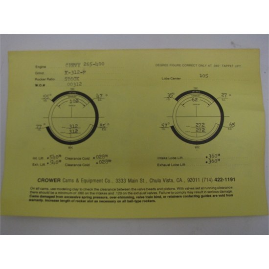 Garage Sale Crower Solid Lifter Cam For Small Block Chevy