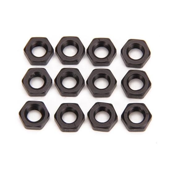 Black Aluminum Jam Nuts, 1/220 Thread, 12 Pack