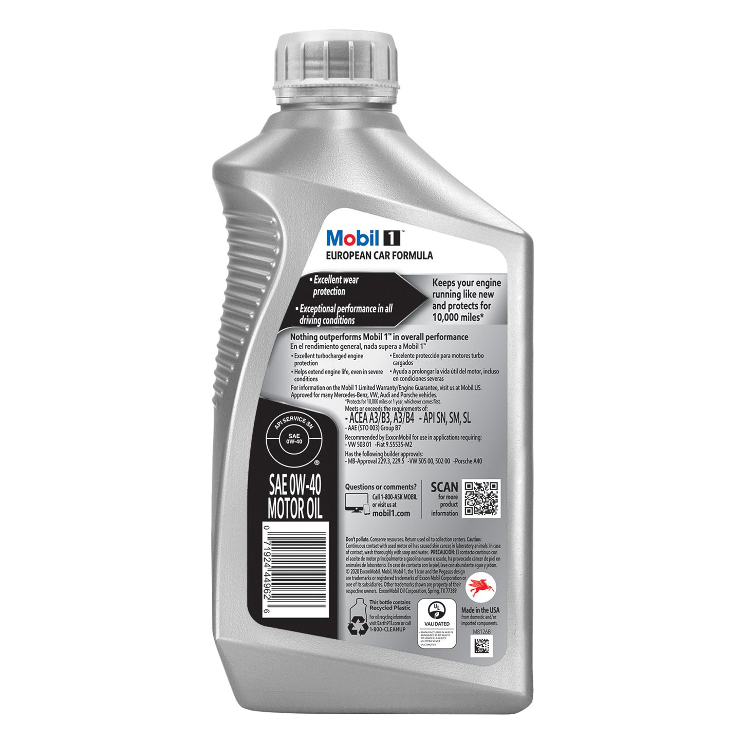 Mobil 1 European Car Formula 0W-40　6本 Amazon.com: Mobil 1 Supercar Advanced Full Synthetic Motor