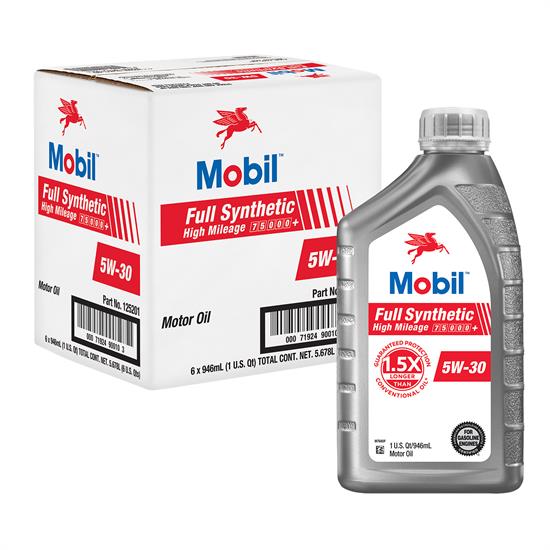 Mobil Full Synthetic High Mileage Motor Oil 5W30, 1 Qt, Case/6