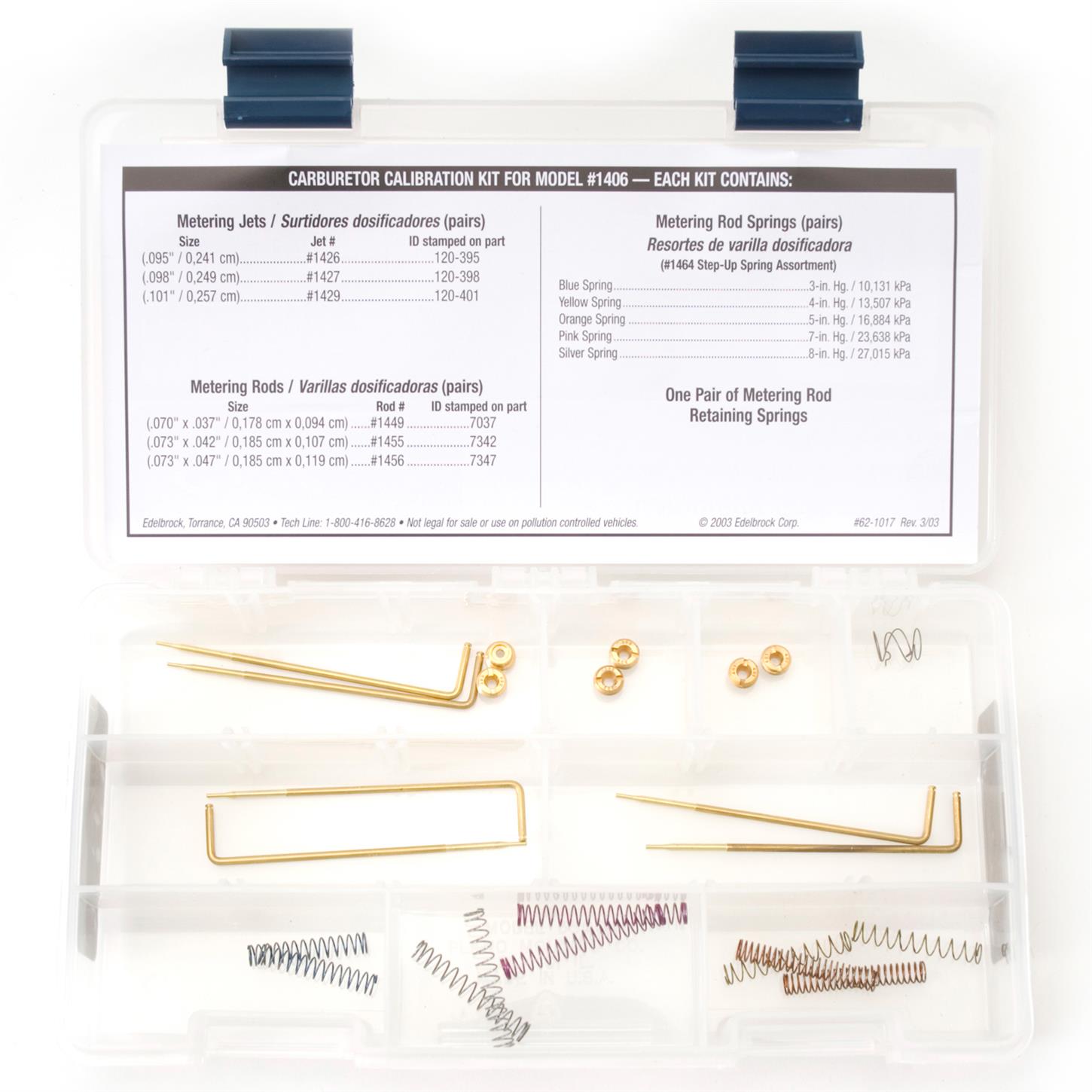 Edelbrock 1487 Performer Carburetor Calibration Kit, 1406