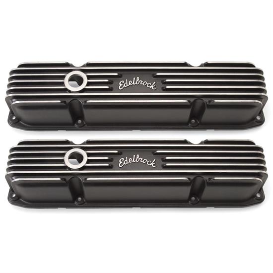 Edelbrock 41923 Classic Series Valve Cover Set, Aluminum, Black