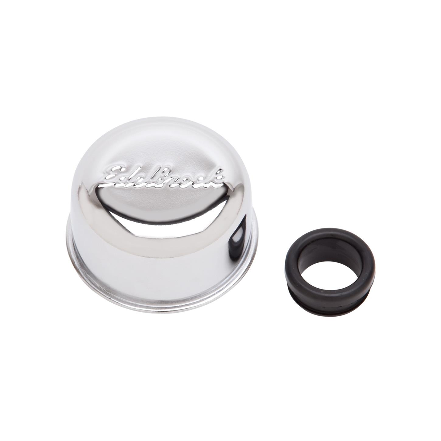 Edelbrock 4405 Oil Breather Cap, Round, Steel, Chrome, Push In