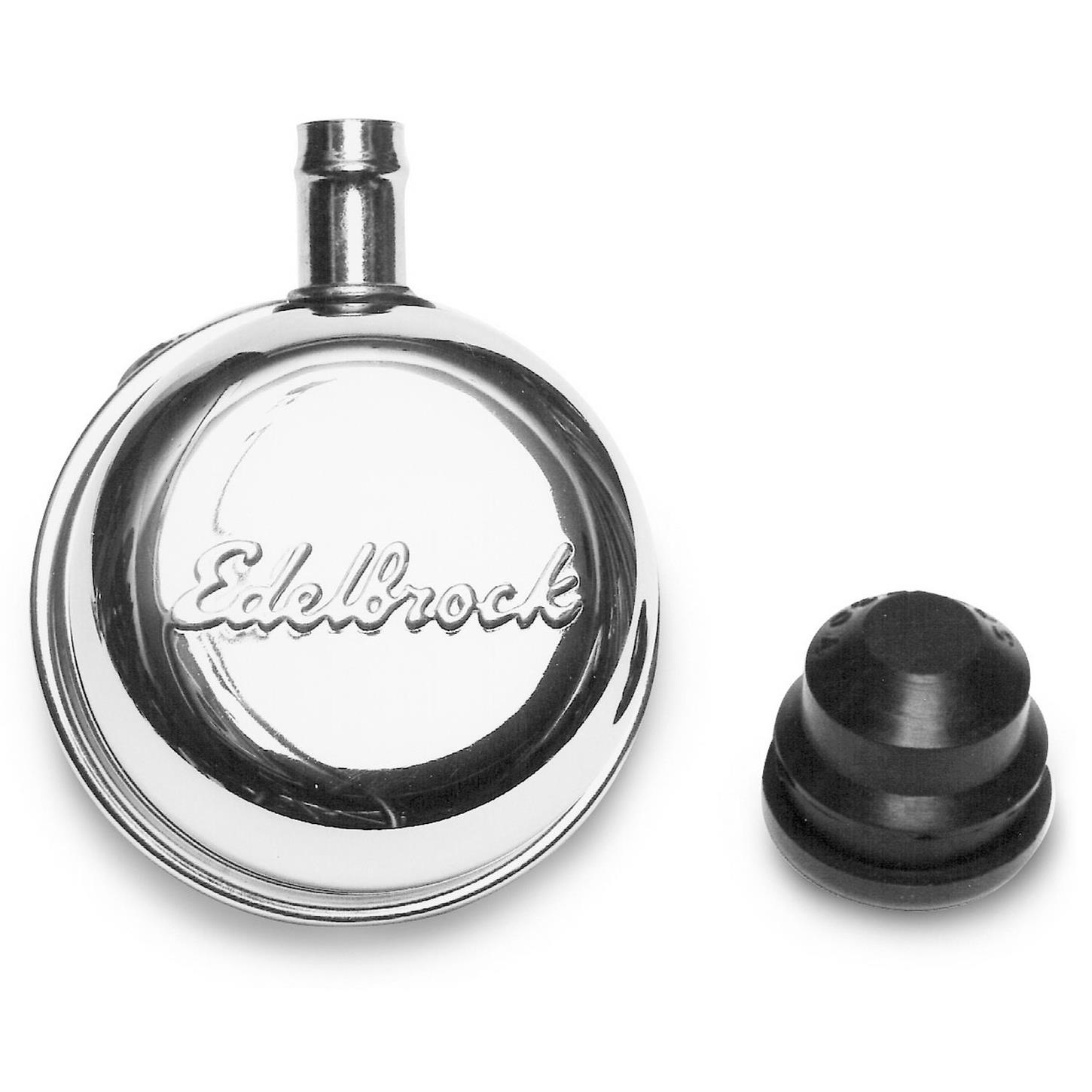 Edelbrock 4410 Oil Breather Cap, Round, Steel, Chrome, Push In