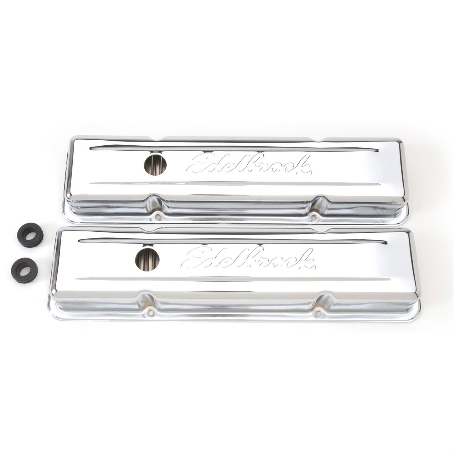 Edelbrock 4449 Signature Series Chrome Valve Cover Set, SB Chevy 