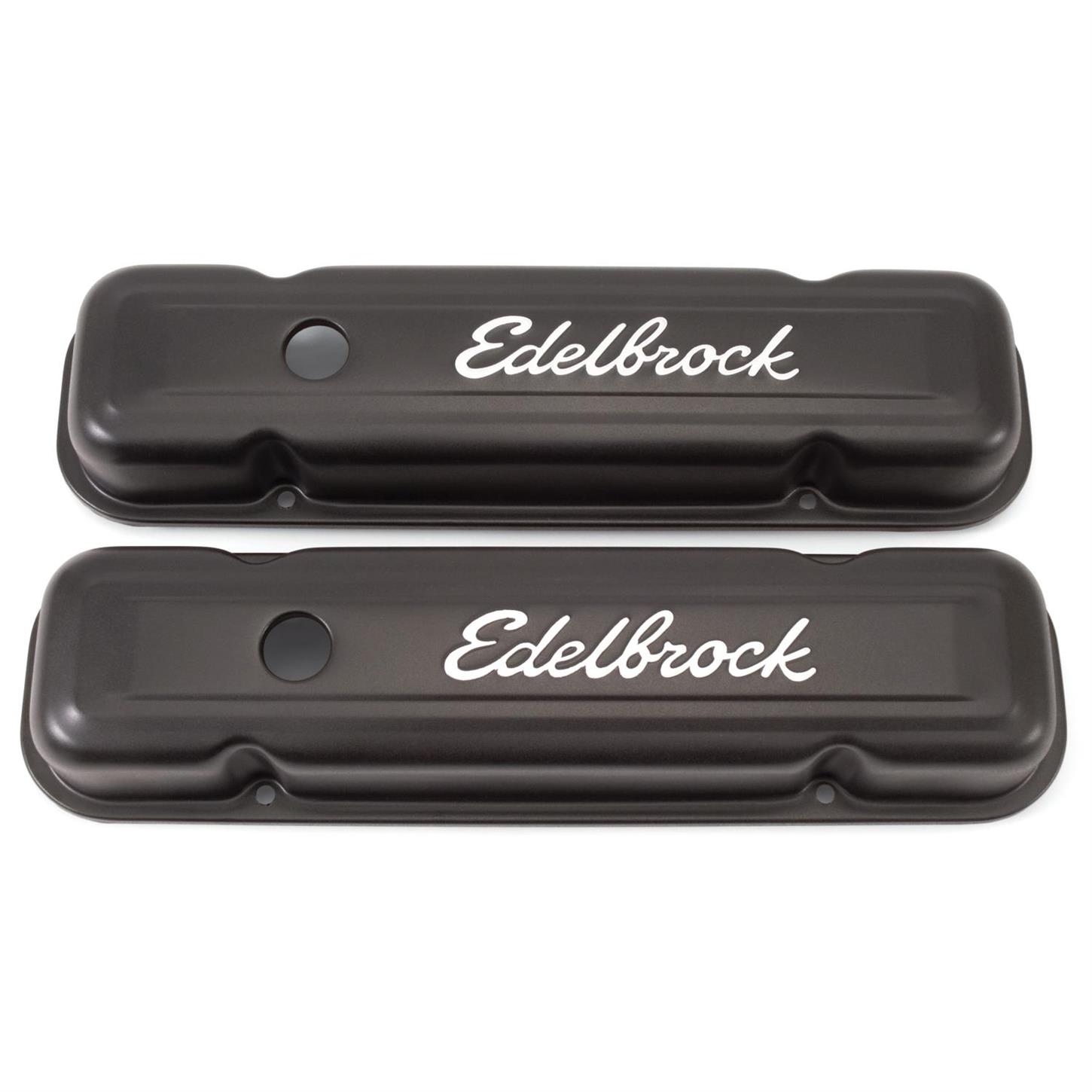 Edelbrock 4453 Signature Series Black Valve Cover Set, Pontiac V8