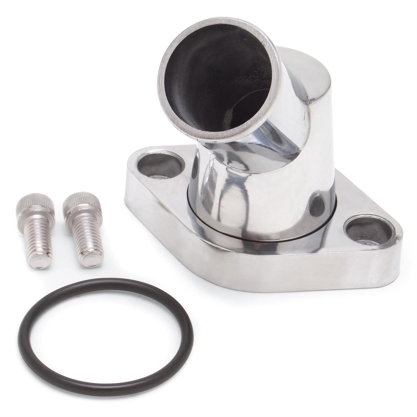 Edelbrock 4817 Polished Aluminum Water Neck, Straight, 45 Degree