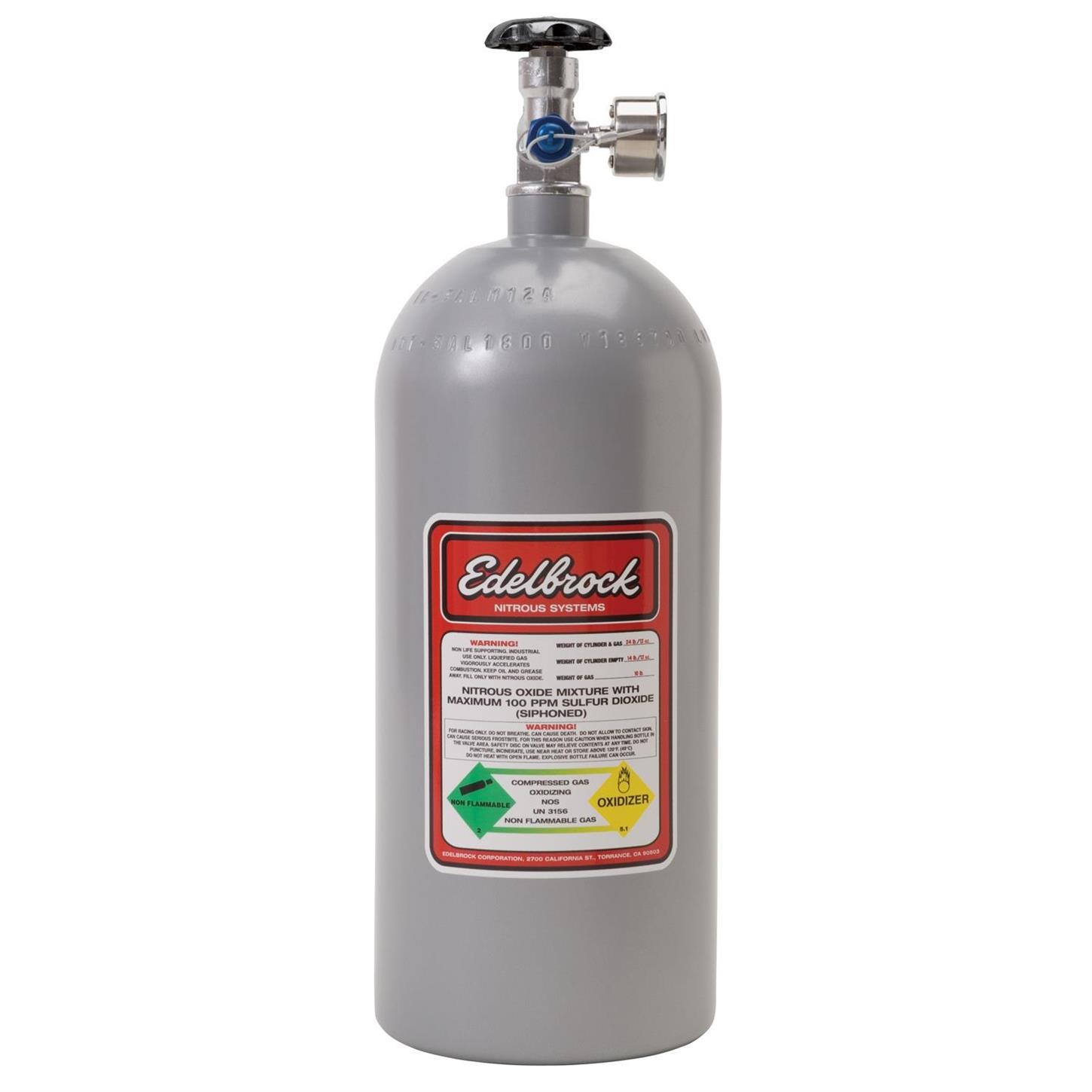 Edelbrock 72311 Nitrous Oxide Bottle, 10 pounds, Aluminum, Silver