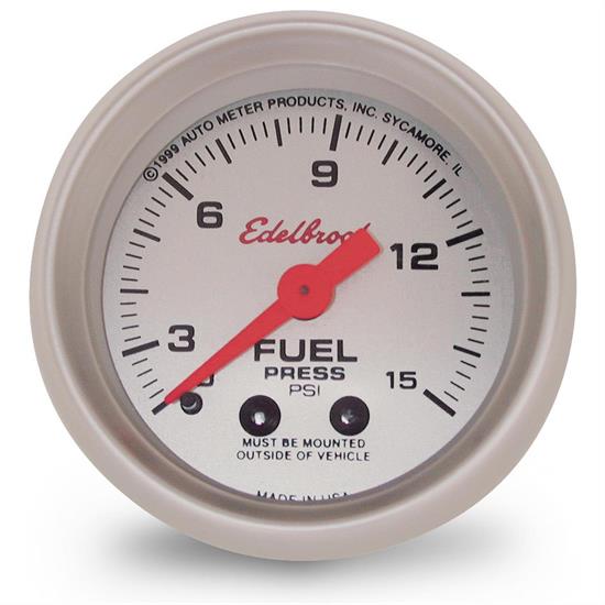 Edelbrock 73827 Nitrous System Fuel Pressure Gauge, 015 psi