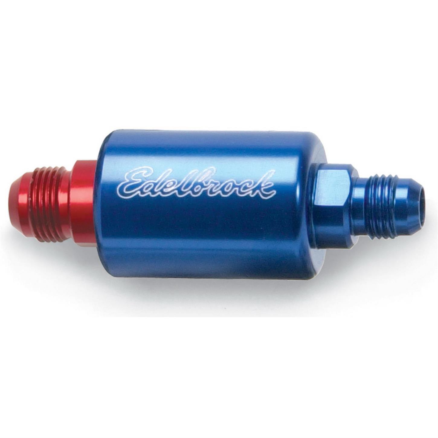 Edelbrock 8130 Inline Fuel Filter, Blue Anodized, Aluminum
