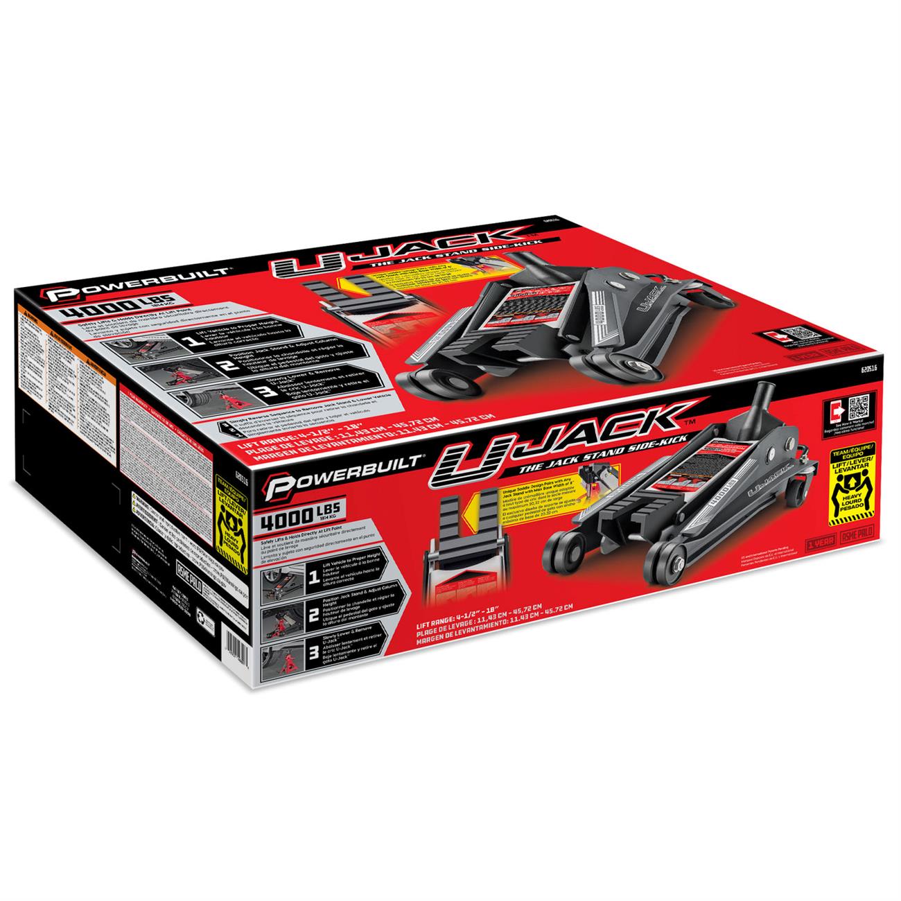 Powerbuilt 620516 U-Jack Floor Jack, 2 Ton W/ Jack Stand Slot