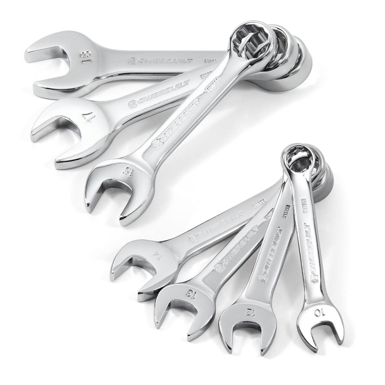 Powerbuilt 7 Piece Metric Stubby Combination Wrench Set - Silver