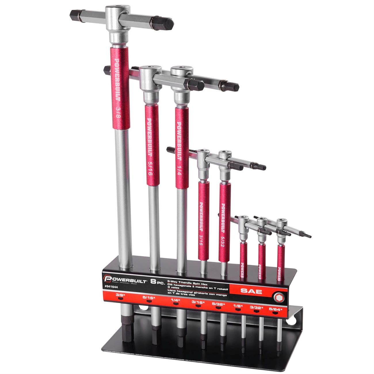 Powerbuilt 8-Piece SAE T-Handle Hex Allen Key Wrench Set (941644)