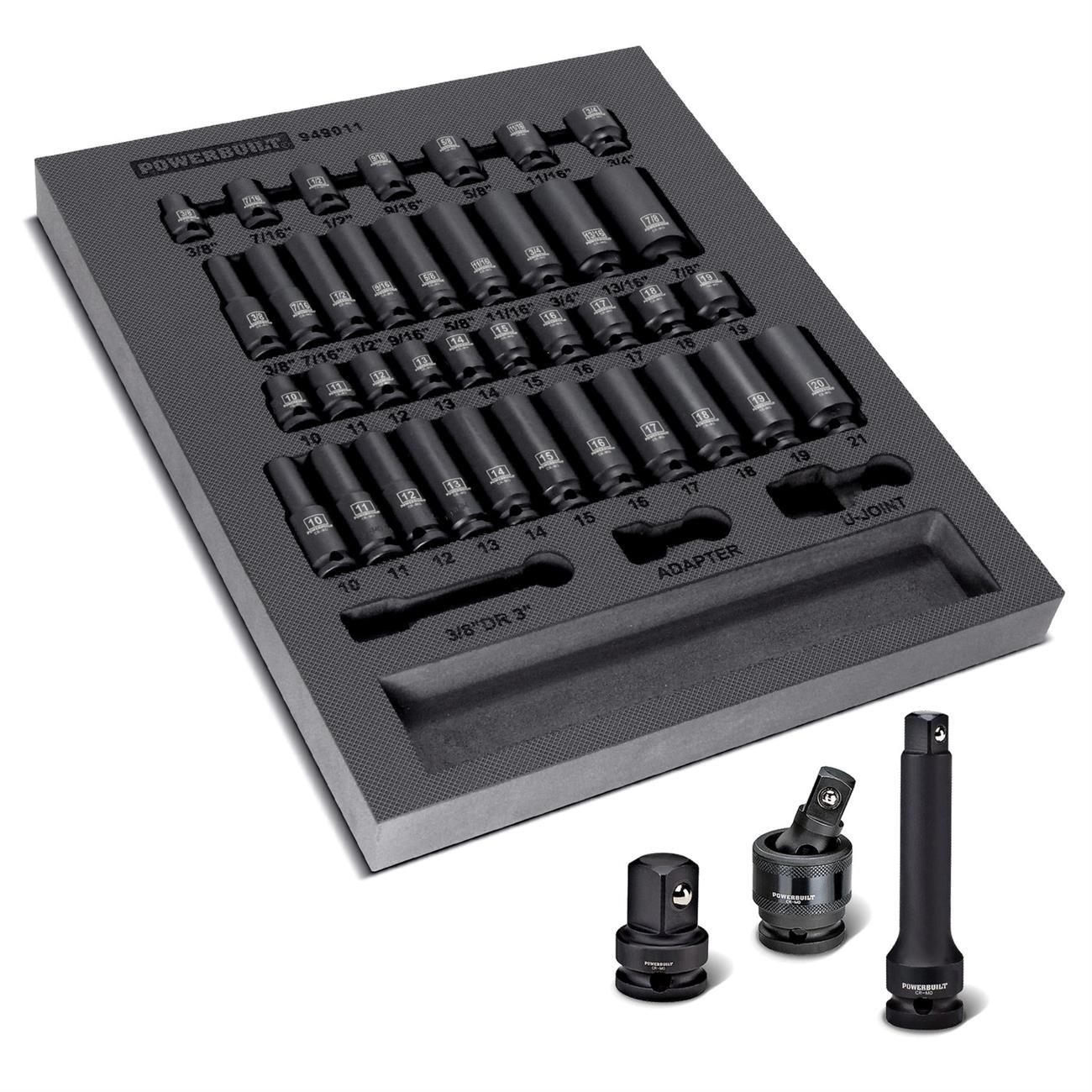 Powerbuilt 949011 Pro Tech Impact Socket Set, 40 Piece, 3/8 Drive