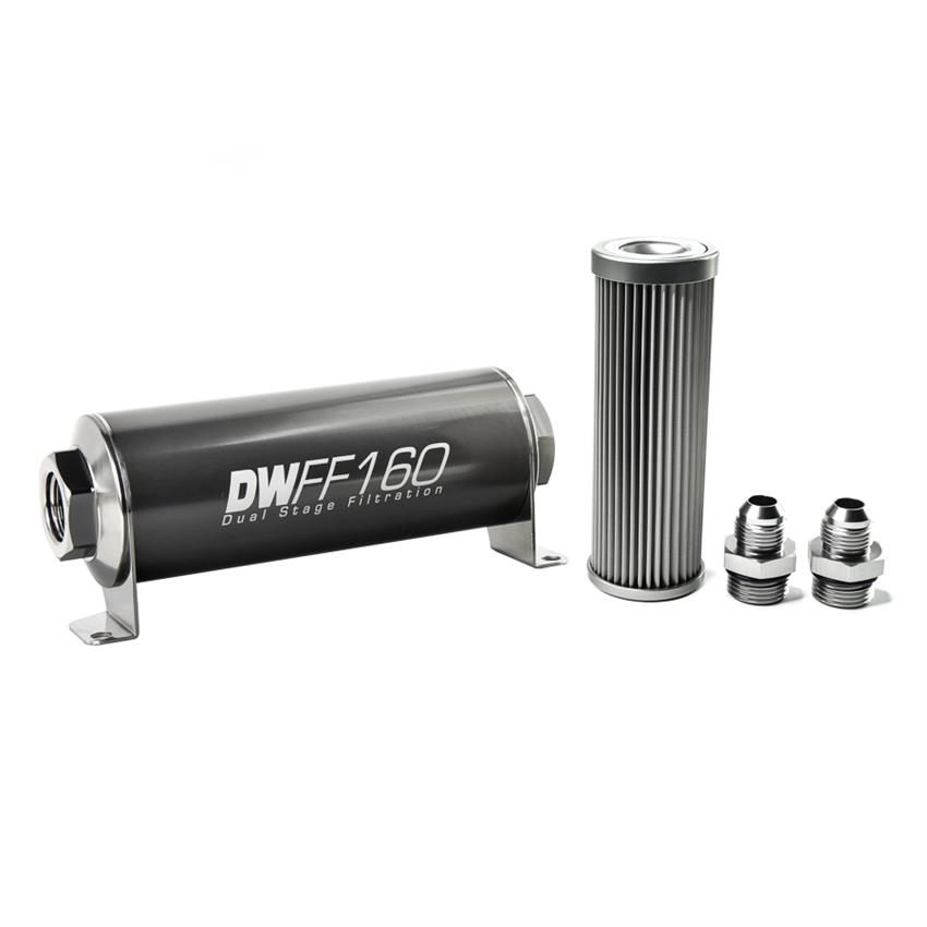 8-03-160-010K-8 160 mm Stainless Steel 8AN 10 Micron Universal Inline Fuel Filter Housing Kit