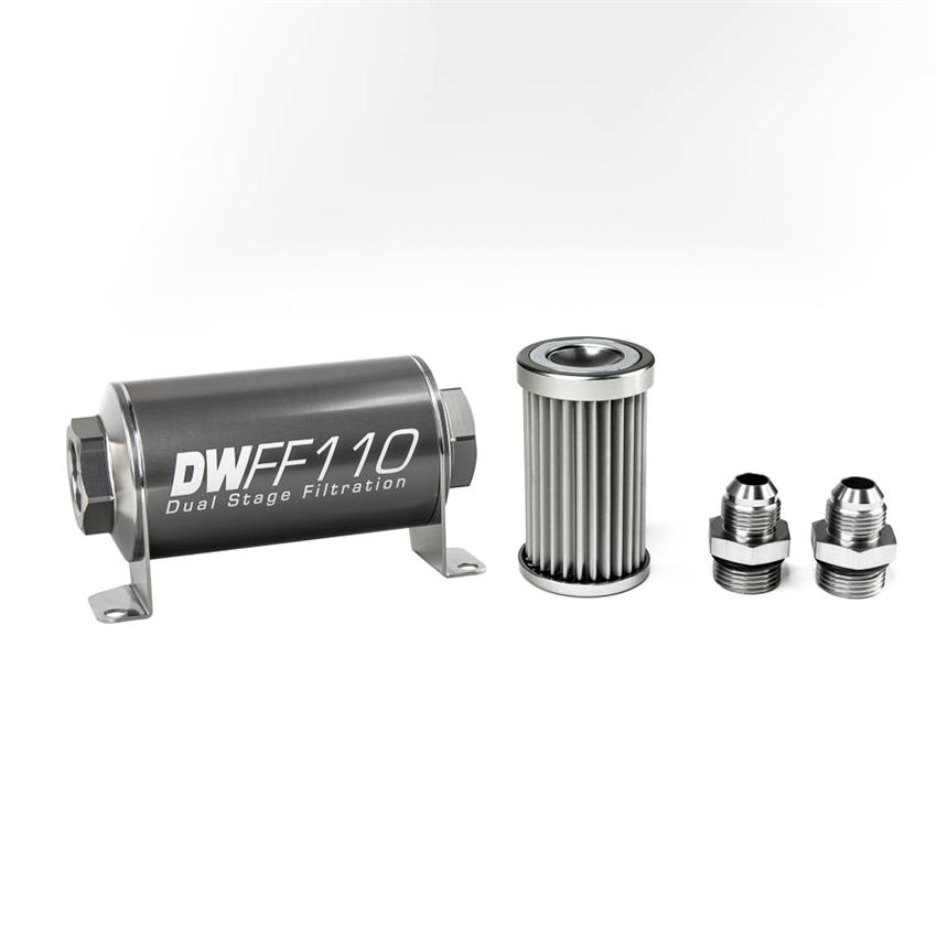 8-03-110-005K-8 110 mm Stainless Steel 8AN 5 Micron Universal Inline Fuel Filter Housing Kit