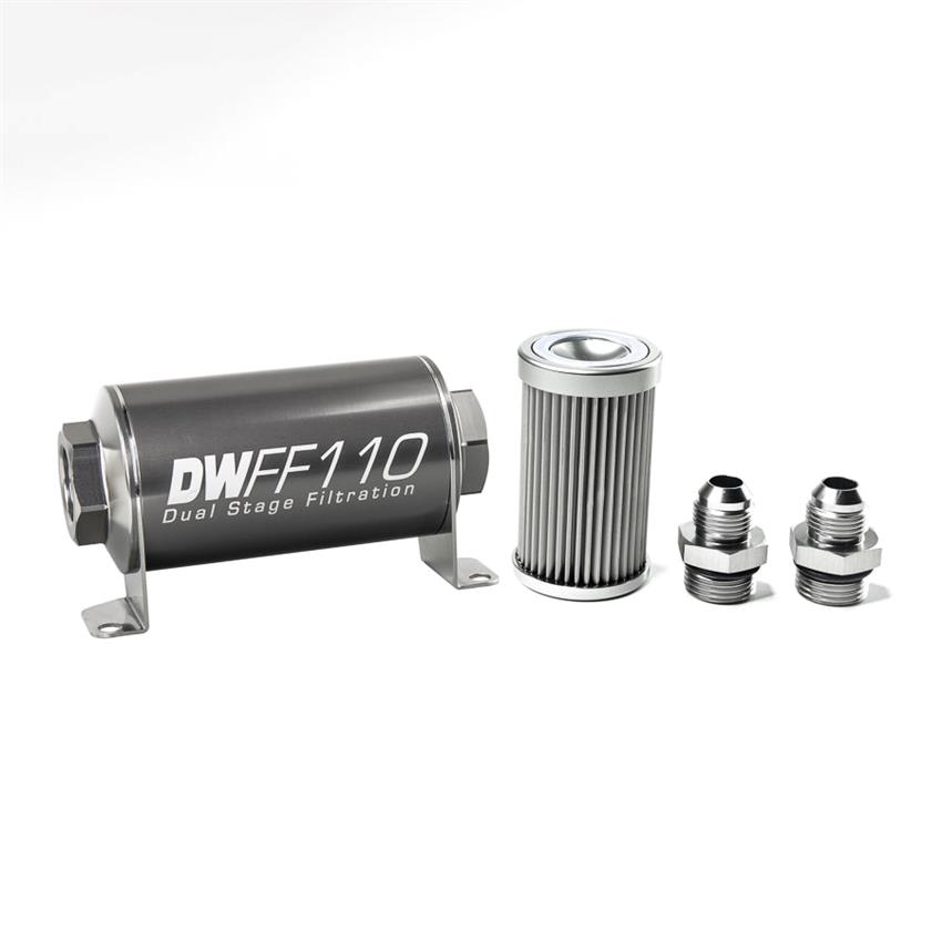 8-03-110-010K-8 110 mm Stainless Steel 8 AN 10-Micron Universal Inline Fuel Filter Housing Kit