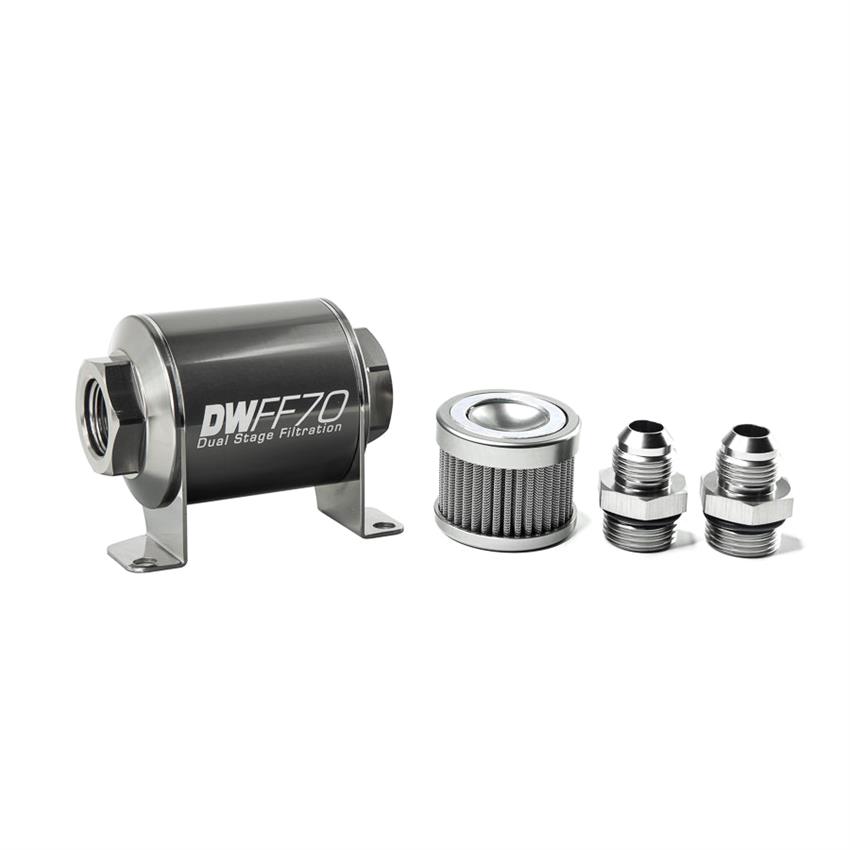 8-03-070-010K-8 70 mm Stainless Steel 8AN 10 Micron Universal Inline Fuel Filter Housing Kit