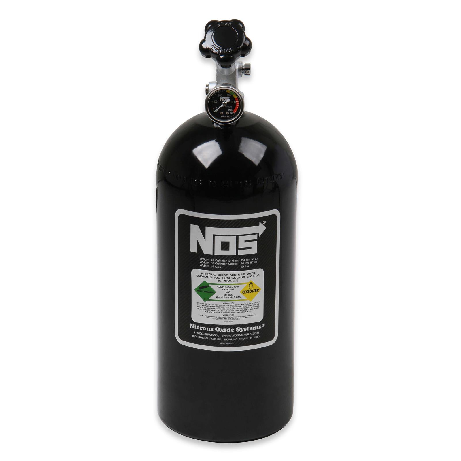 NOS 14745BNOS Nitrous Bottle, 10 Pound, with Gauge, Black