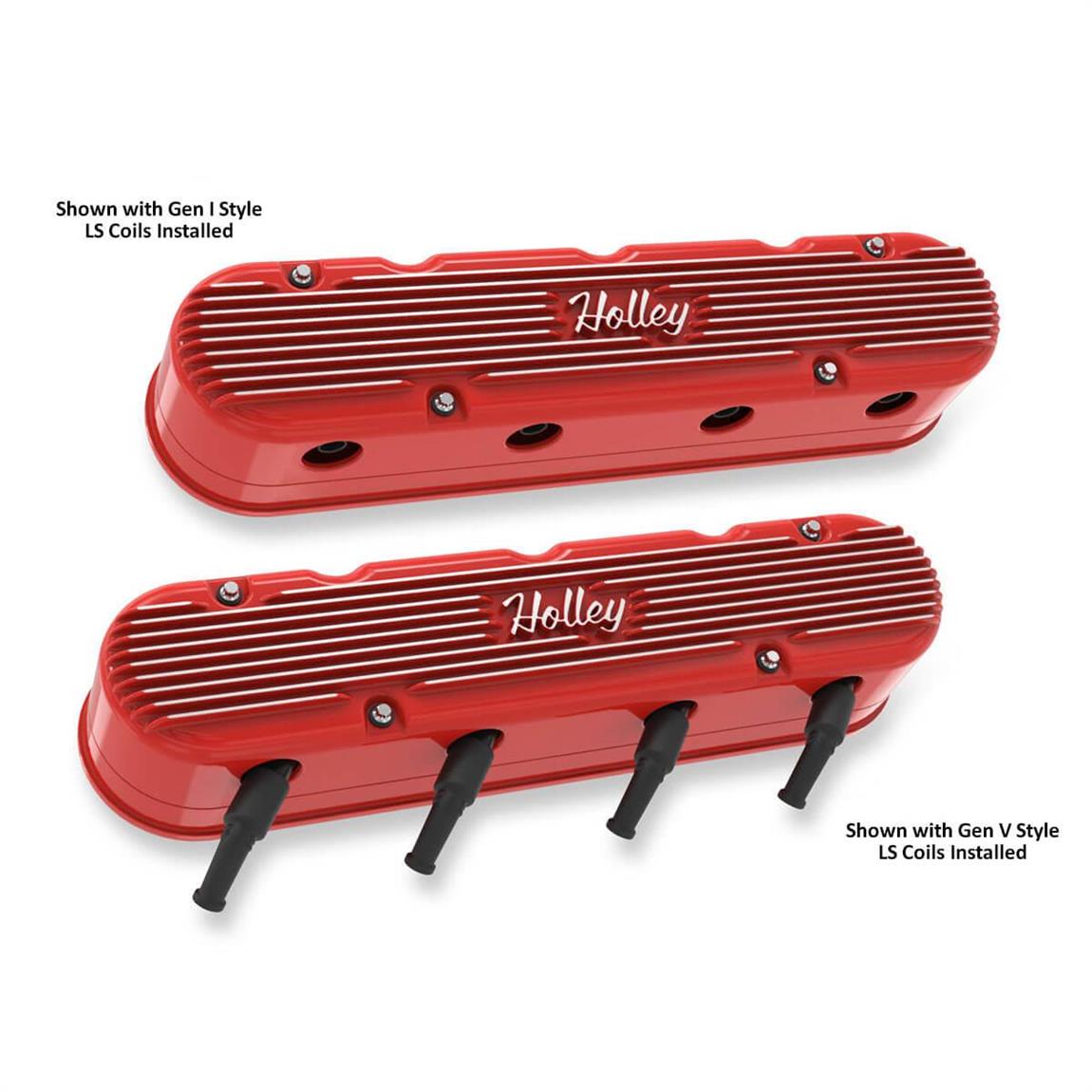 Holley 241174 2Piece LS Valve Covers, Gloss Red Machined Finish