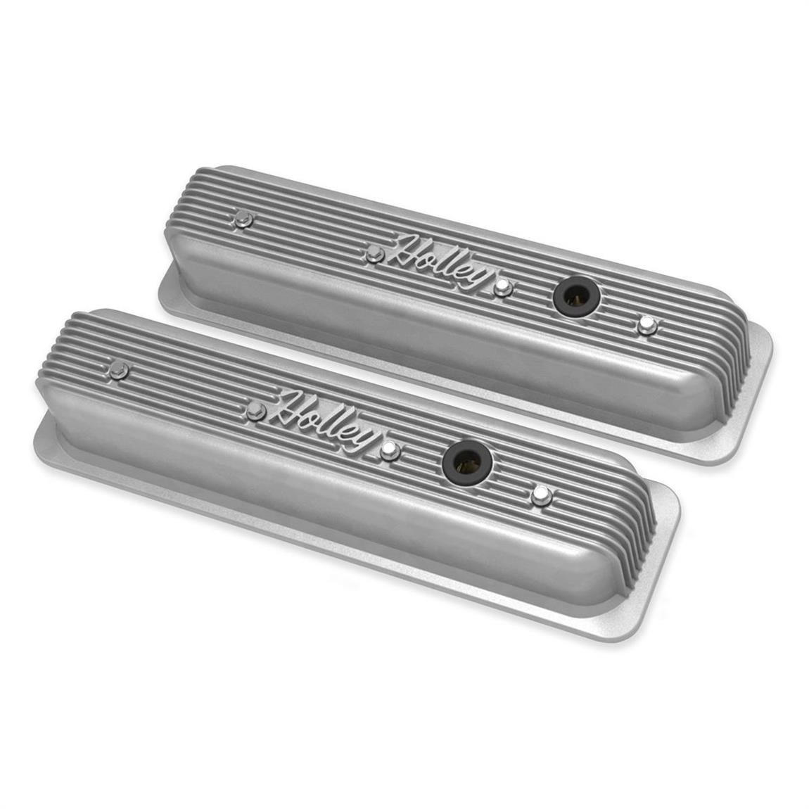 Holley 241246 Finned Valve Covers, SBC, Natural Finish
