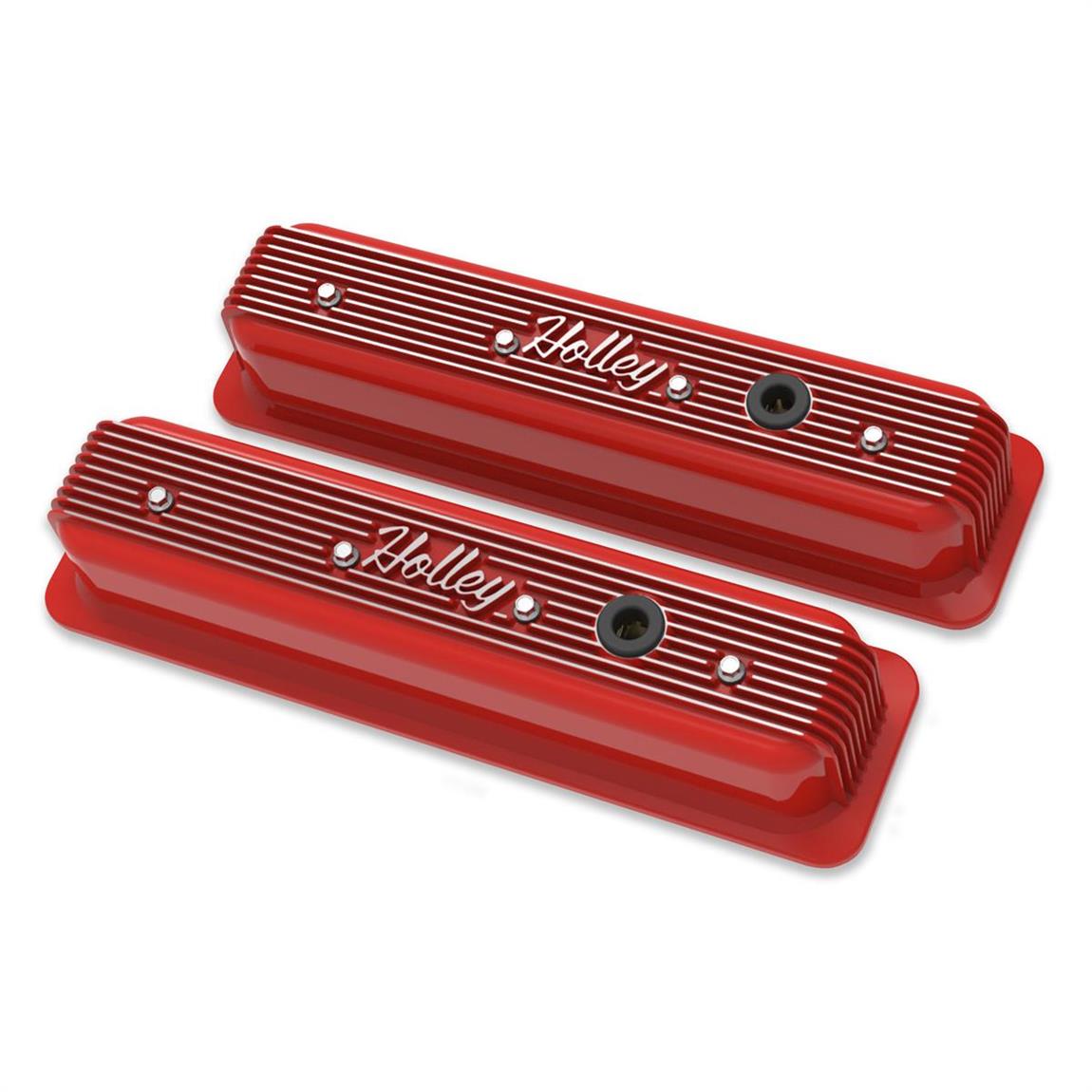 Holley 241250 Finned Valve Covers, SBC, Gloss Red Finish