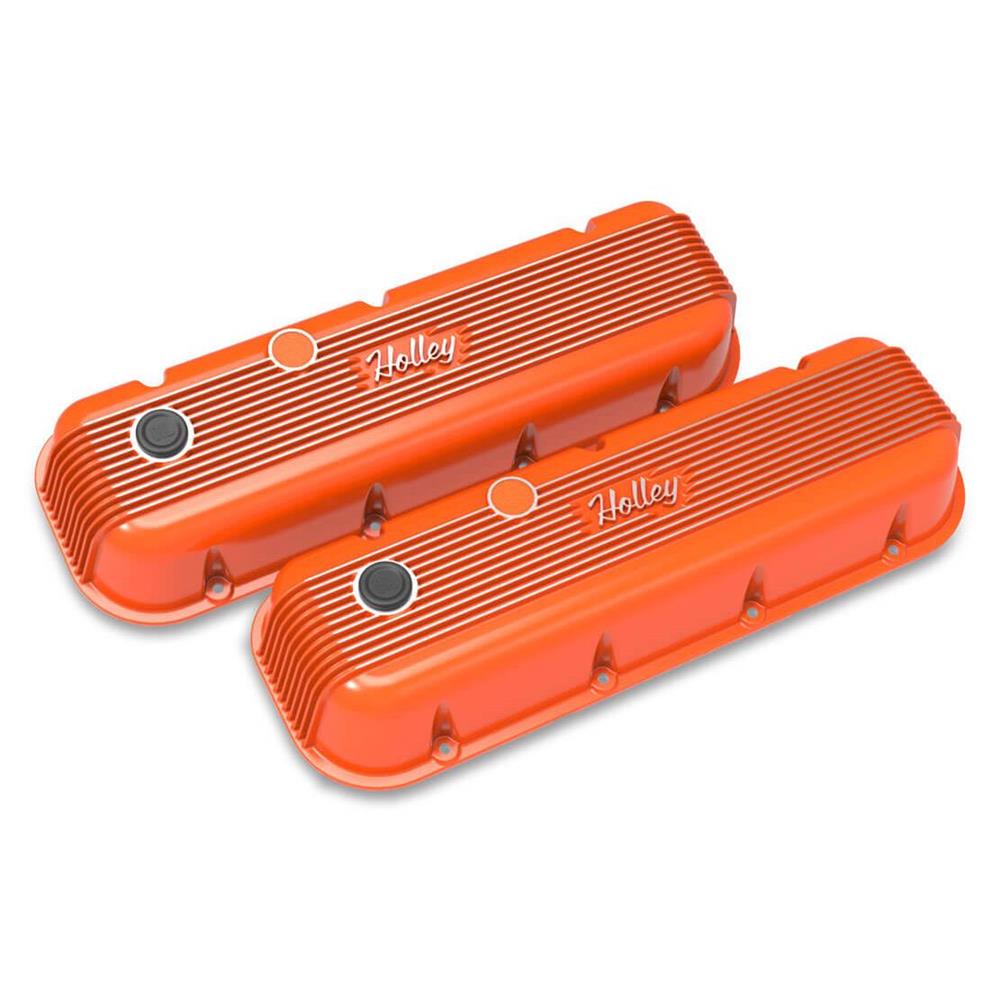 Holley 241304 BBC Finned Valve Covers, Factory Orange Finish