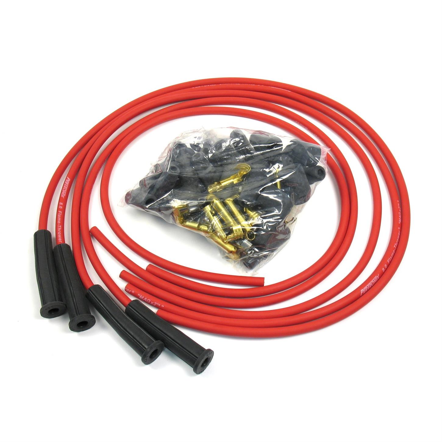 PerTronix 8044VW FlameThrower Spark Plug Wires, 4 Cylinder, Red