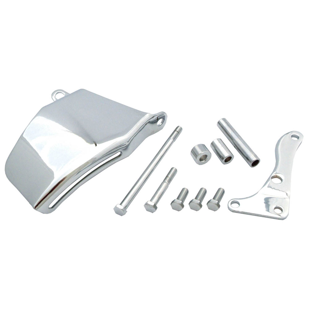 RPCR6402 Aluminum Long Water Pump Alternator Bracket for Small Block Chevy, Chrome