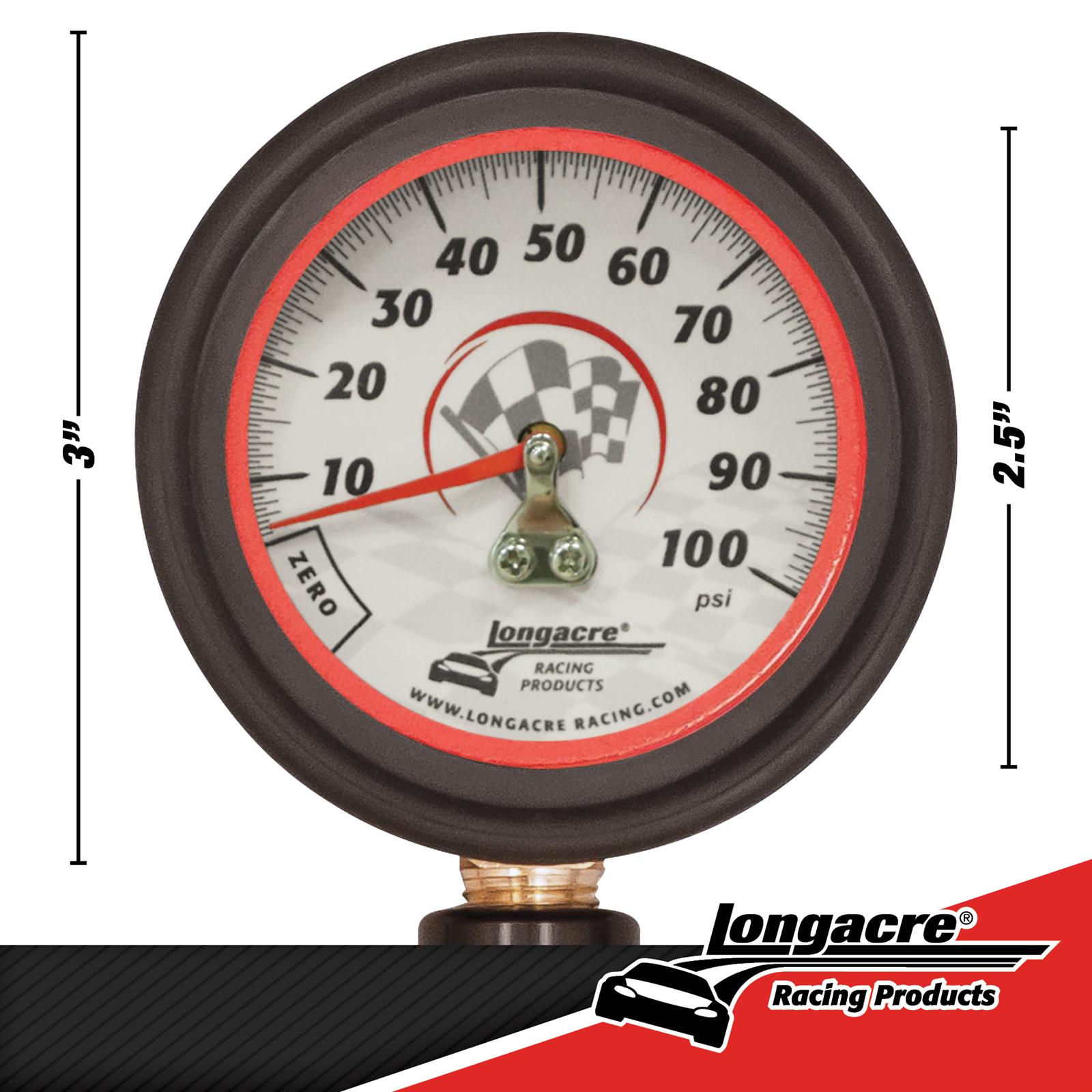 Longacre® 5252053 Tire Pressure Gauge, 21/2 Inch, 0100 PSI