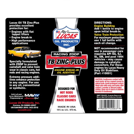 Lucas 10063 Engine Break-In Oil Lube Additive, 16oz