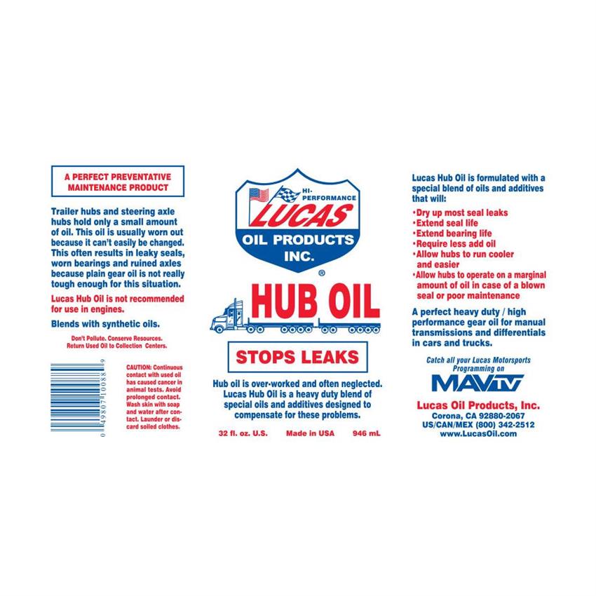Lucas Oil 10088 Hub Oil, 32 Ounce, Case Of 12
