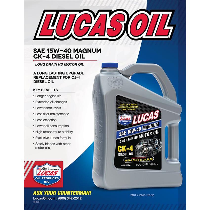 Lucas Oil 10287 Engine Oils, 15W40 CK 4 Diesel Oil, 4 Gallon