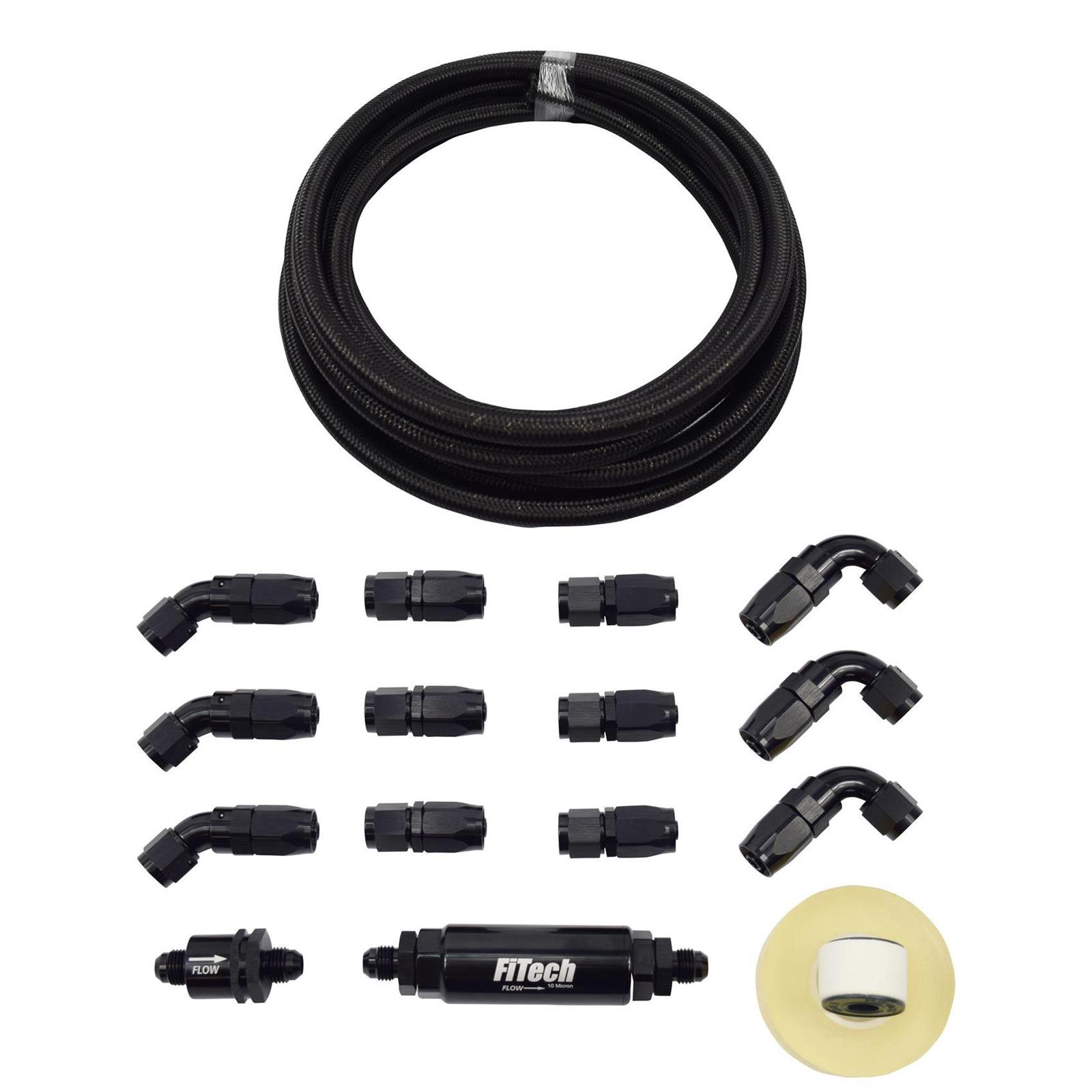 FiTech 51002 GoFuel Black Stainless Braided Fuel Hose Kit, 20ft