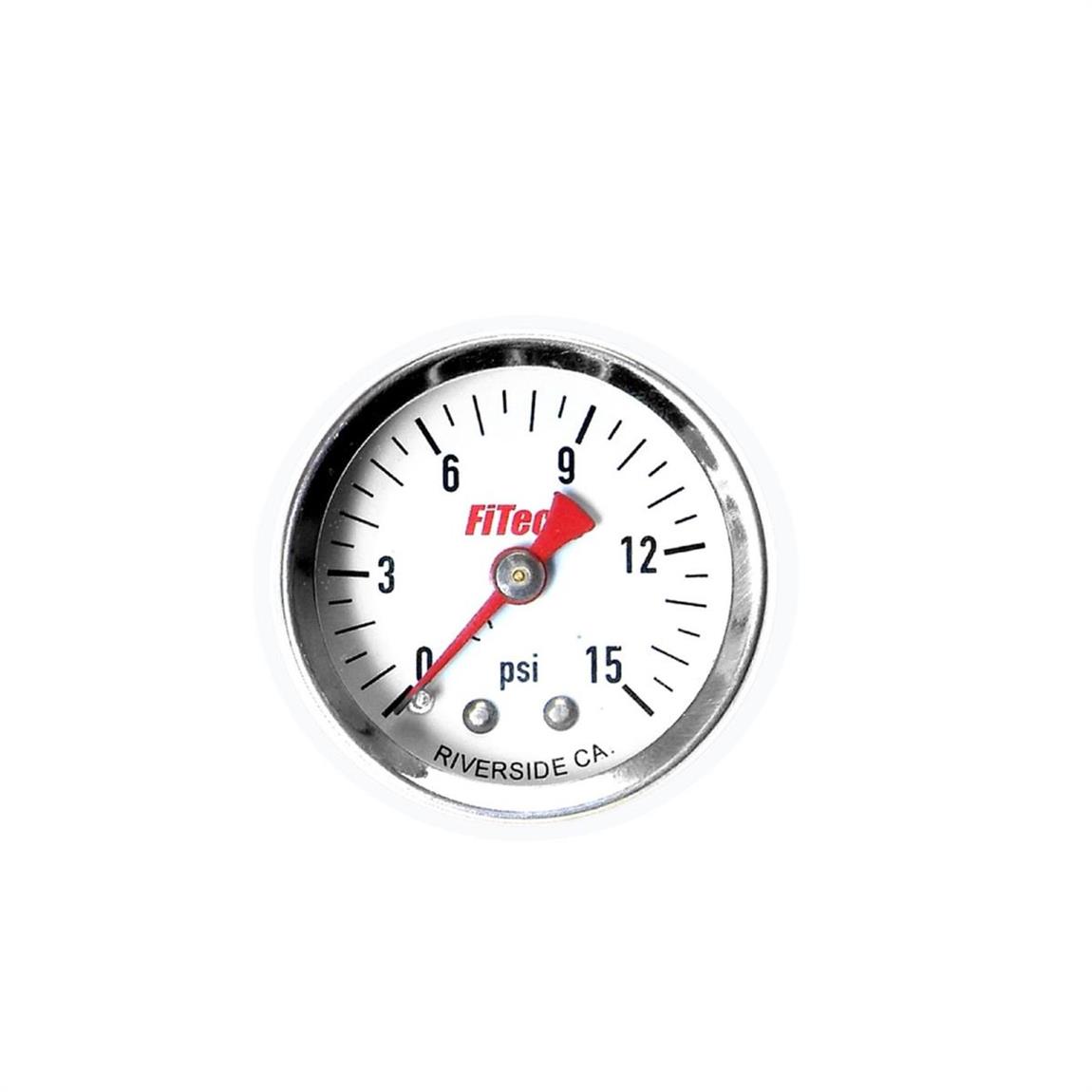 FiTech 80118 Analog Fuel Pressure Gauges, 015 PSI