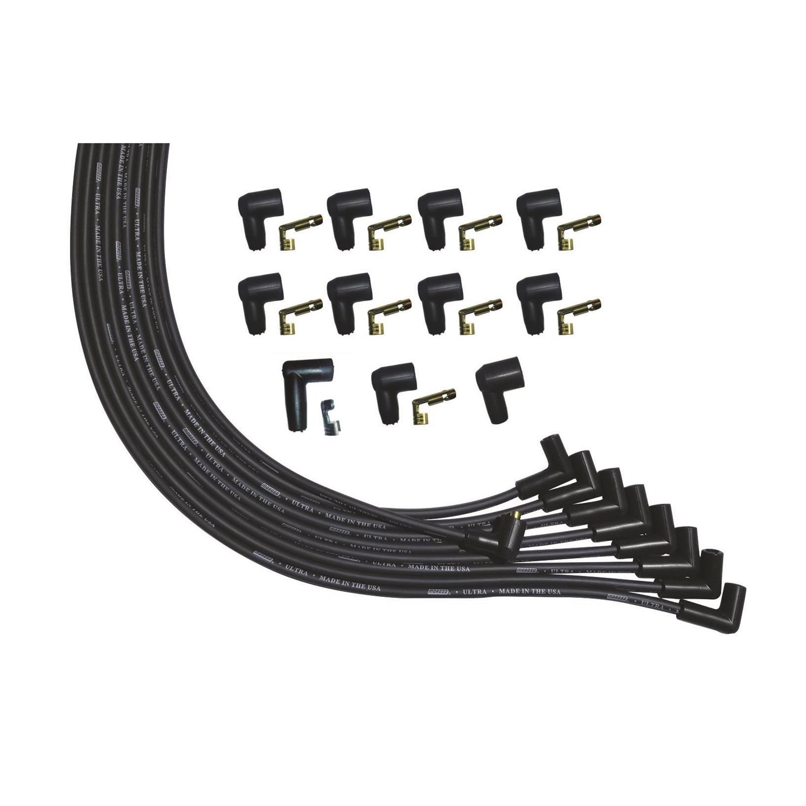 Moroso 51007 Wire Set Ultra V8 90 Deg Plug Unsleeved, Black