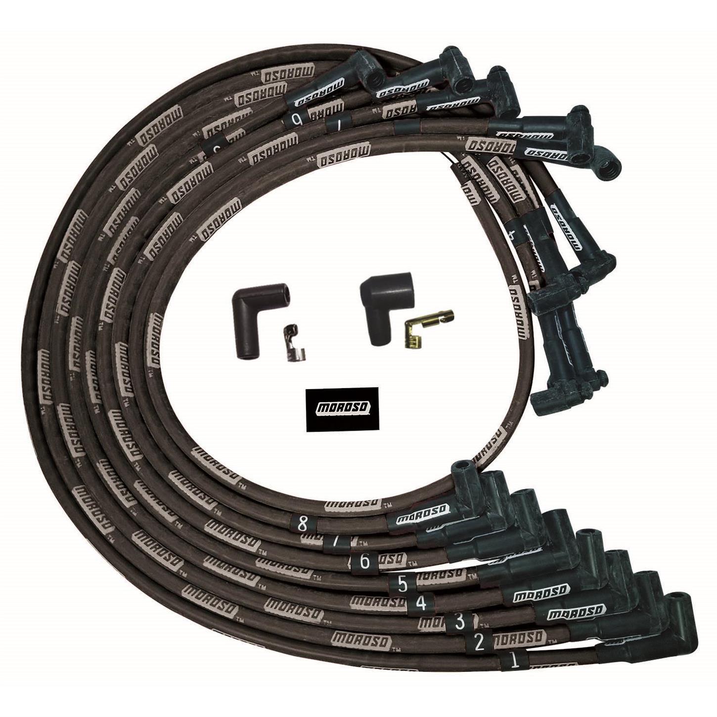 Moroso 51528 Wire Set Ultra SBC Under Header 90 HEI Sleeved BLK
