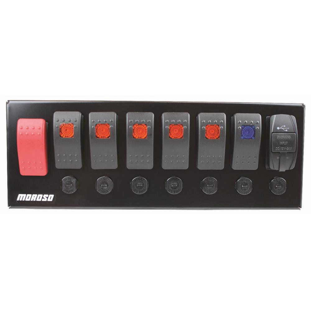 Moroso 74196 Switch Panel, Rocker LED W/ USB & Breakers