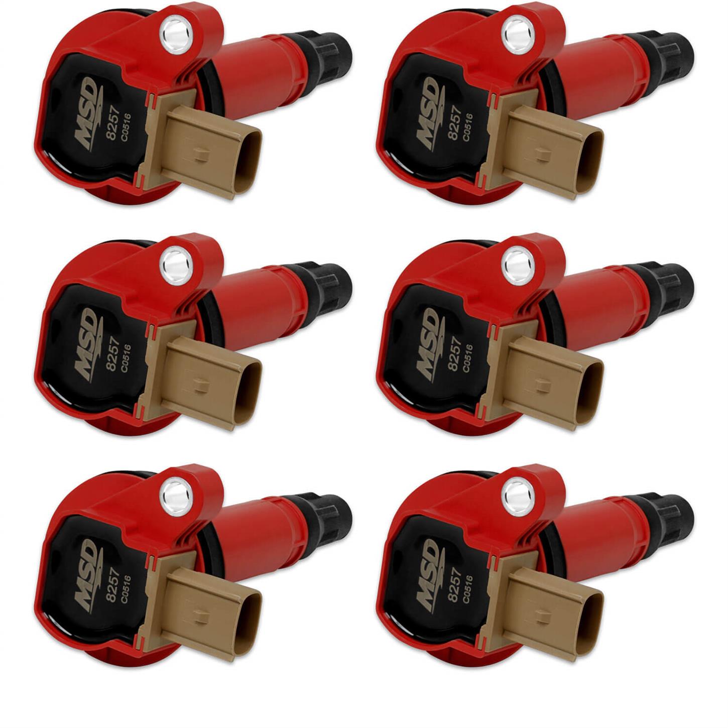 MSD Ignition MSD82576 Ford Eco-Boost 3.5 in. V6 Direct Replacement Ignition Coil Packs, Red - Pack of 6
