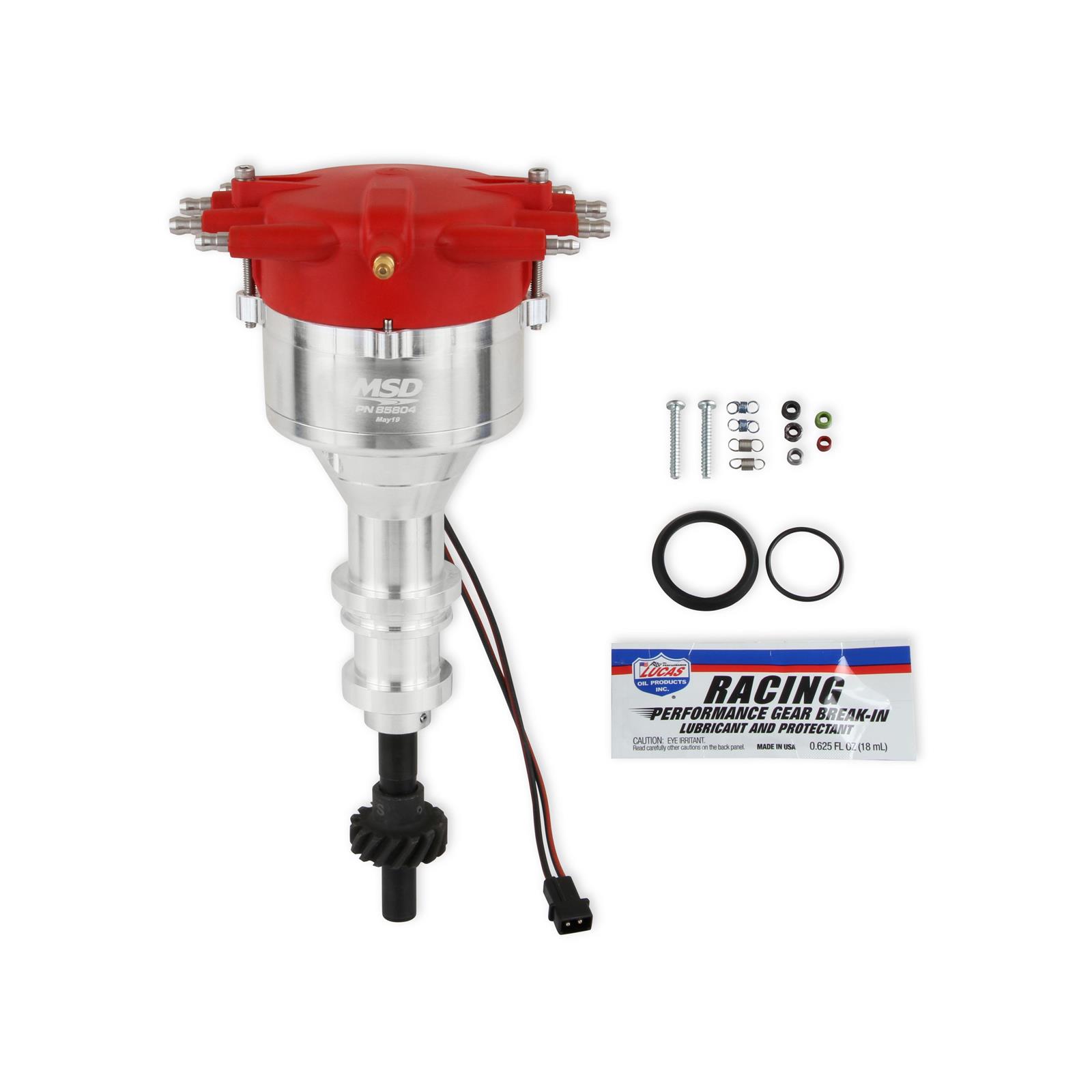 MSD Ignition MSD85804 Billet Magnetic Pickup HEI Style Terminal Crab Cap Distributor for Big Block Ford Cleveland & Modified - Red
