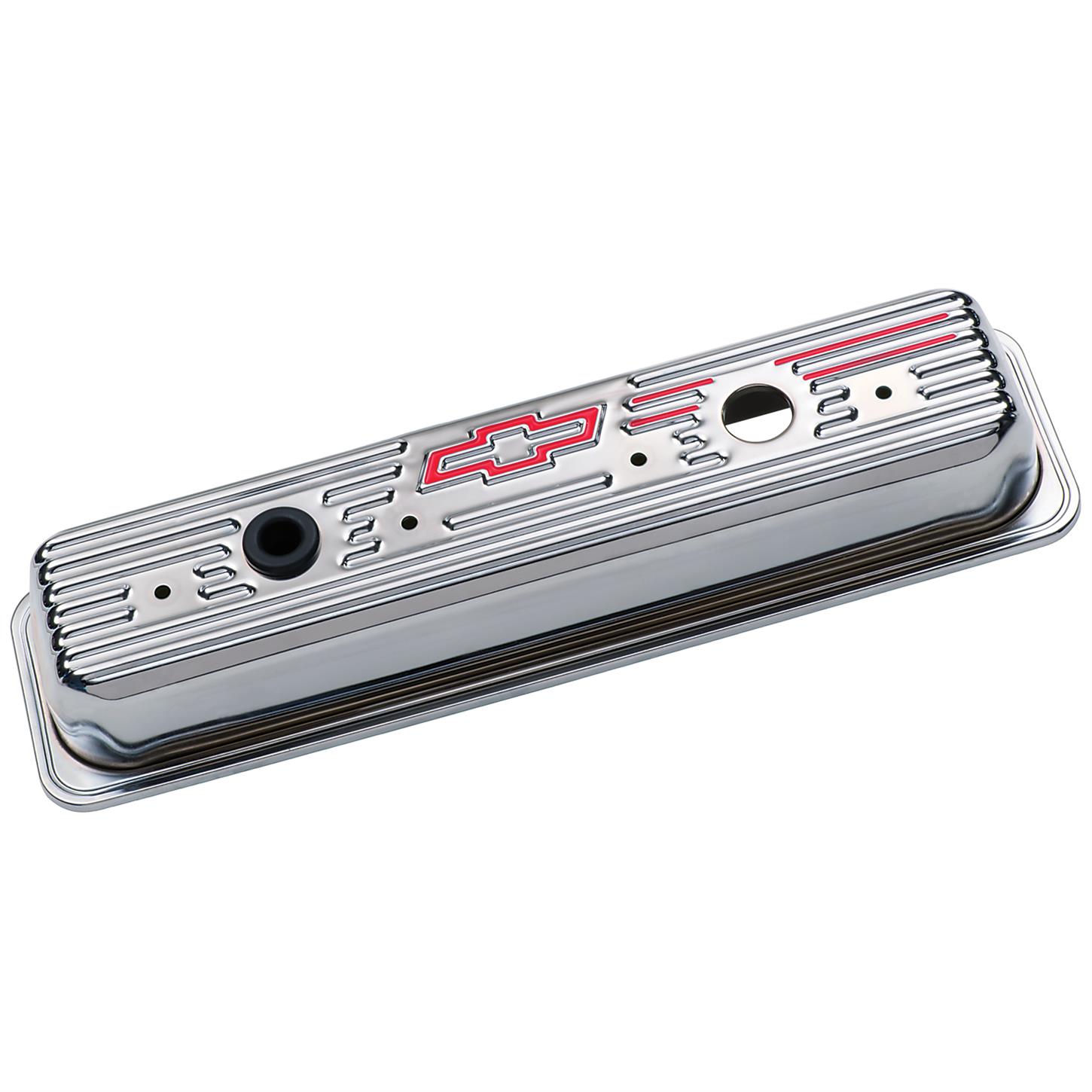 Proform 141-107 Chevy Ribbed Bowtie Design Valve Covers, Chrome