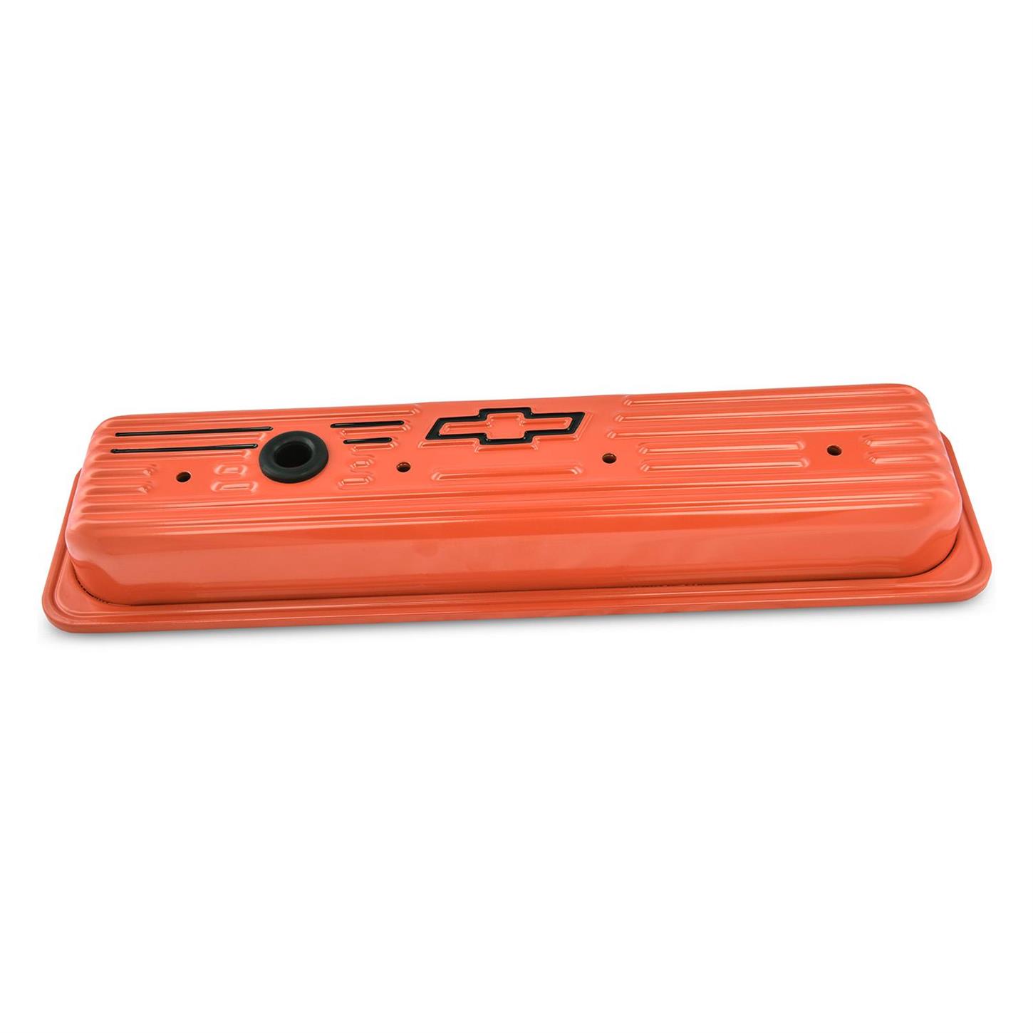 Proform 141-918 Chevy Ribbed Bowtie Design Valve Covers, Orange
