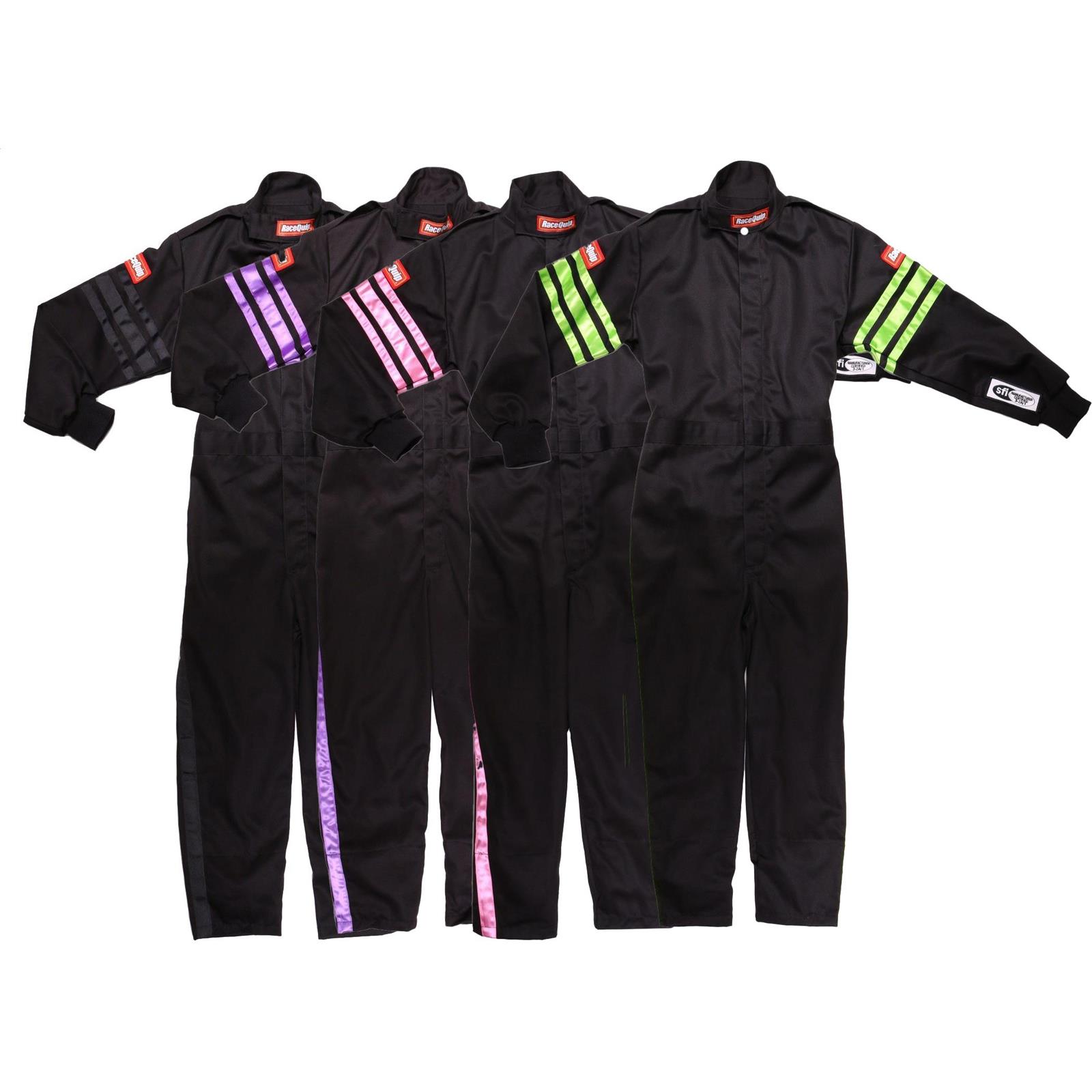 RaceQuip Youth 1pc SingleLayer Racing Suit, SFI1 Black/Stripes