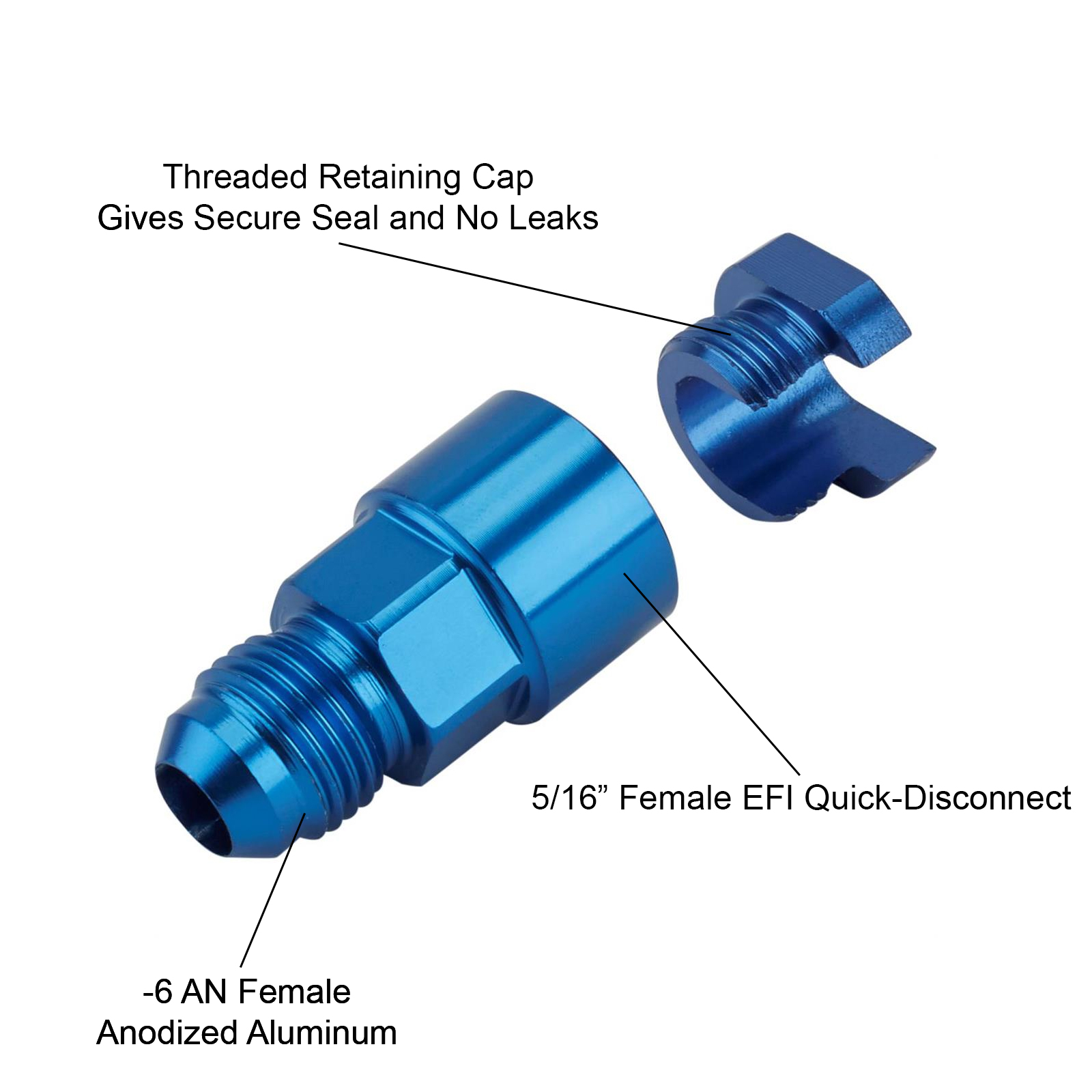 LS1/LT1 EFI Fuel Line Fitting, 6 AN Male to 5/16 Inch Female, Blue