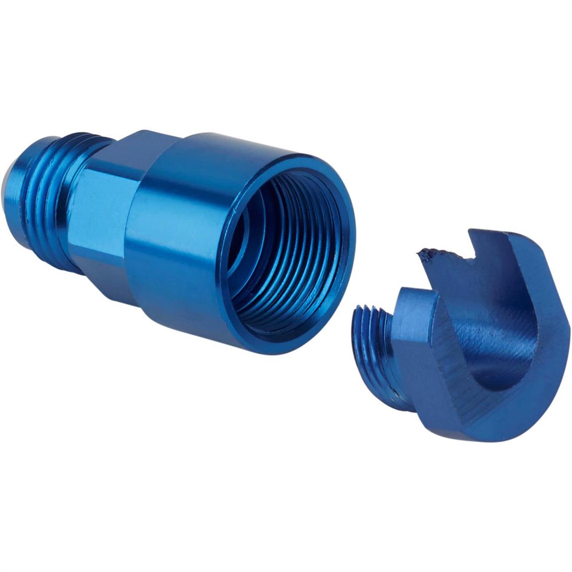 LS1/LT1 EFI Fuel Line Fitting, 6 AN Male to 3/8 Inch Female, Blue