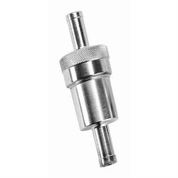 Holley 162-523 Chrome Inline Fuel Filter Steel 3//8 in Hose Barb Inlet Outlet