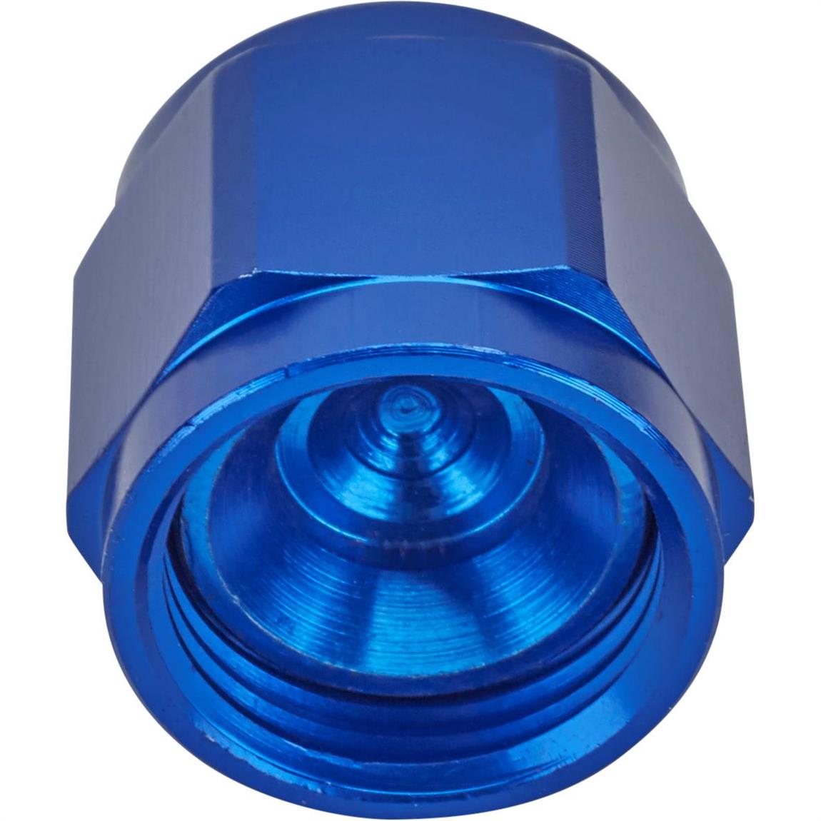 Aluminum Flare Fitting Cap, Blue, 8 AN
