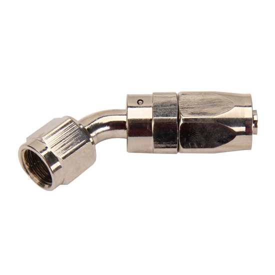 Speedway Full Flow Swivel Hose End Fitting, 45 Degree, Nickel, 6 AN